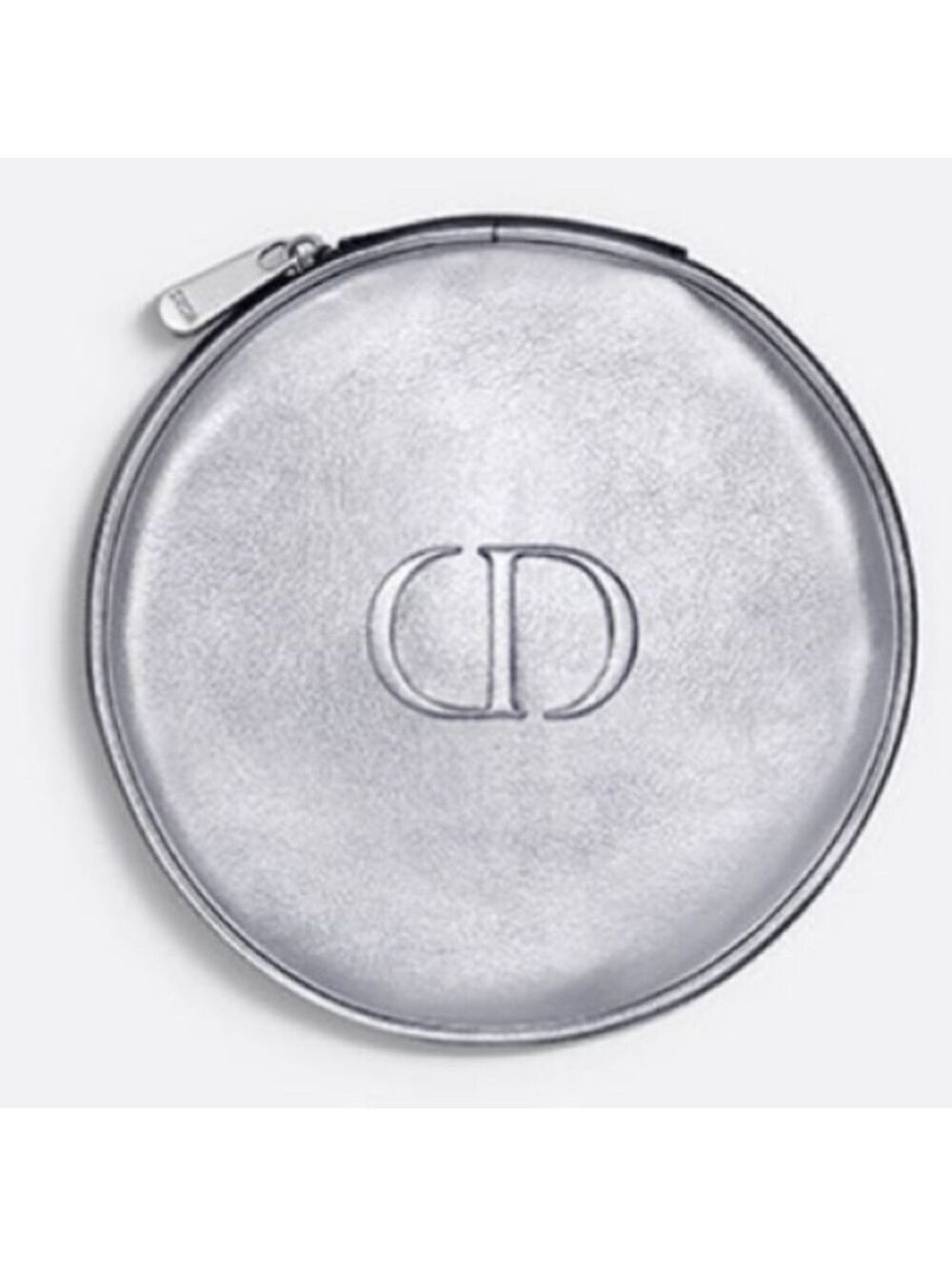 Dior Silver Round Pouch Cosmetic Bag Vanity New Authentic